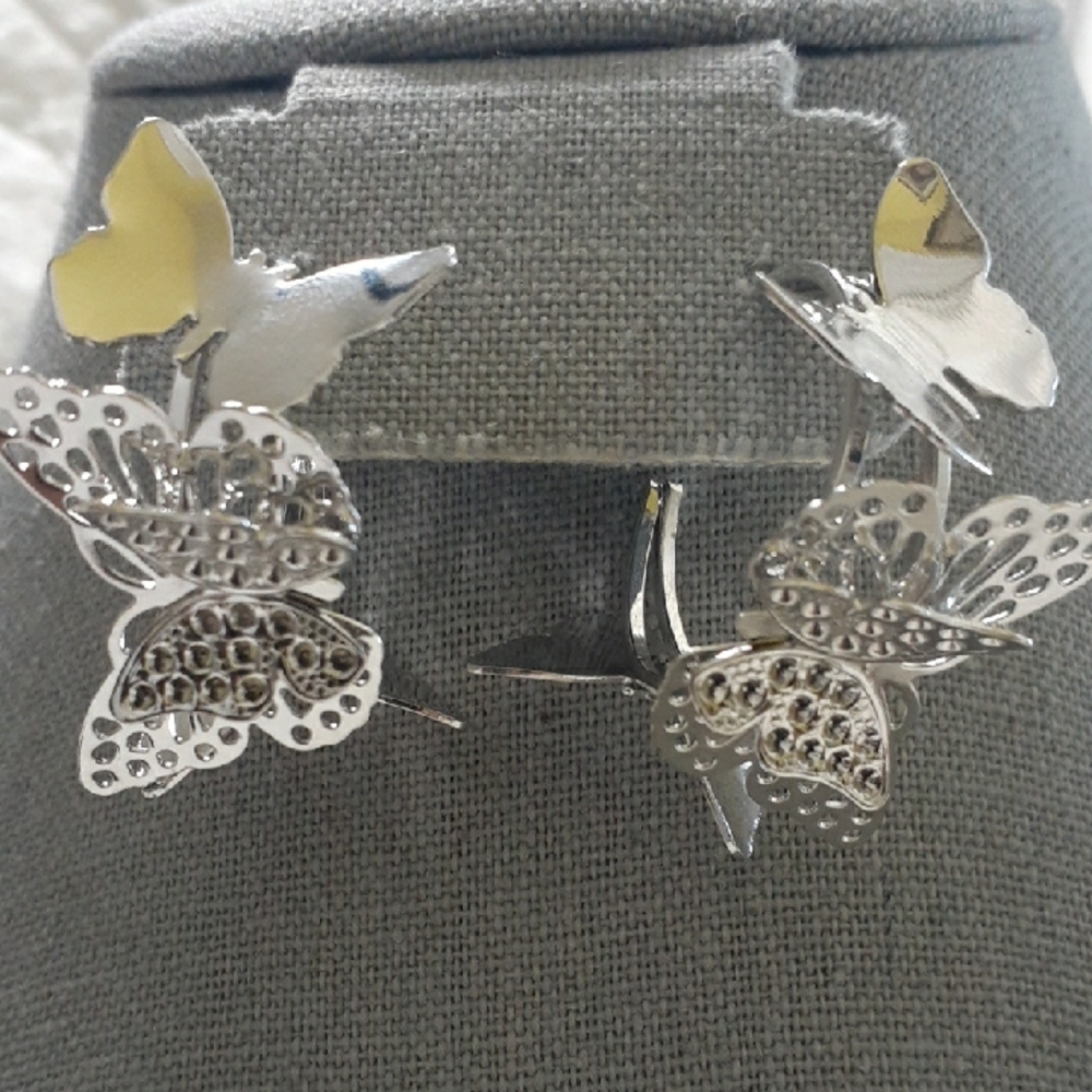 Intricate Silver Butterfly Earrings with Filigree Design